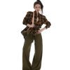 Double-Waist Low-Rise Panelled Wide-Leg Green Pants - L