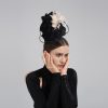 Black Champagne Feather Flower Fascinator Hatinator, Elegant Wedding Headband for Races & Tea Party