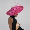 Hot Pink Wide Brim Fascinator Occasion Hat, Wedding Hair Accessory for Races & Garden Party